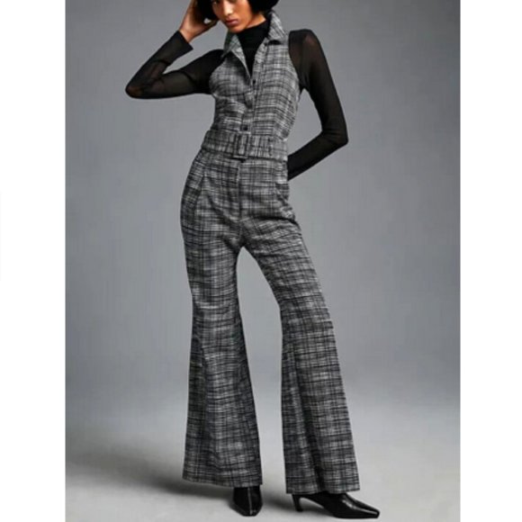 Anthropologie Maeve 0 NWT Sleeveless Jumpsuit Plaid Flare Coveralls New